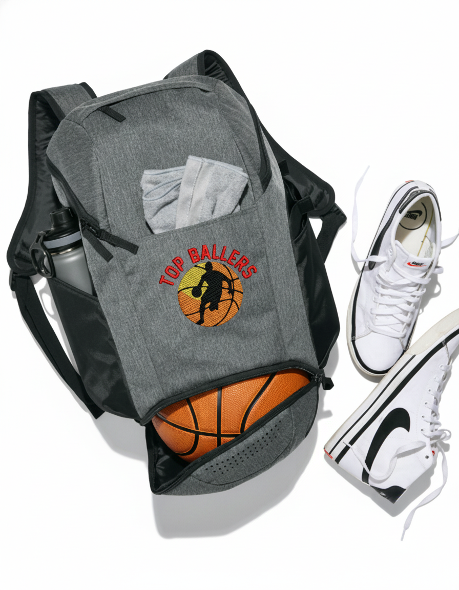 Embroidered Top Ballers Logo Basketball Backpack with Ball Storage